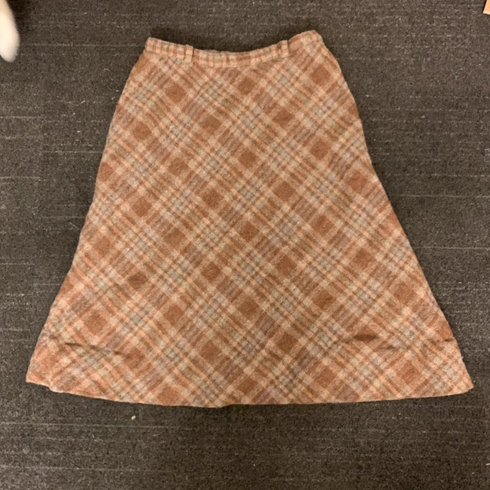 VINTAGE Plaid Wool Midi Skirt (S)